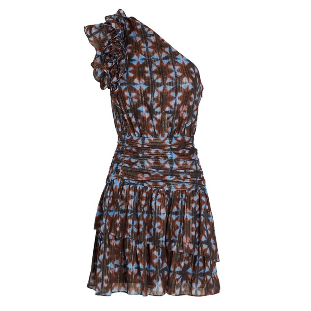 Ulla Johnson Brown and Blue One Shoulder Dress